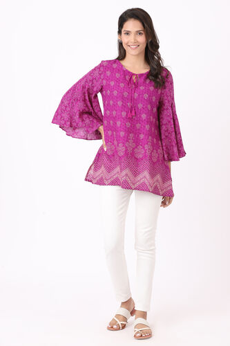Lilac Ethnic Motifs Flared Slip-On Top, Lilac, image 1